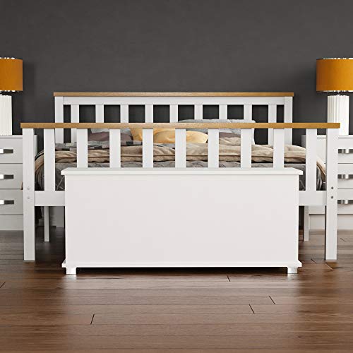 Vida Designs Leon Storage Ottoman, Wooden Chest with Lid, Seat, Stool, Window Bench, Blankets, Bedding, Toy Box, Footstool, White