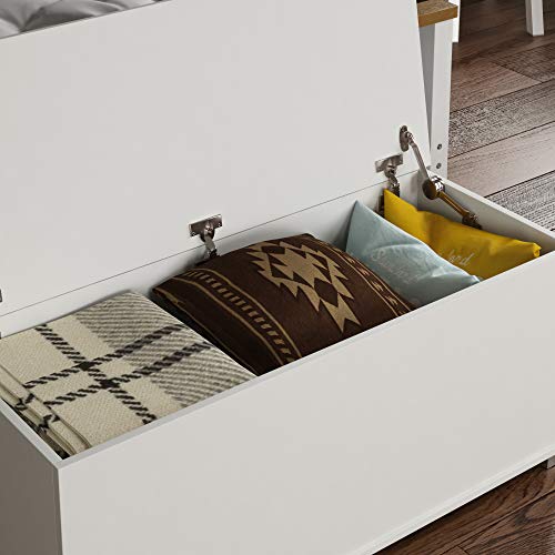 Vida Designs Leon Storage Ottoman, Wooden Chest with Lid, Seat, Stool, Window Bench, Blankets, Bedding, Toy Box, Footstool, White