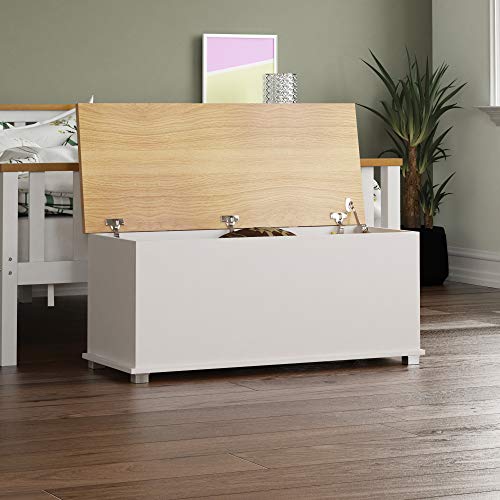 Vida Designs Arlington Storage Ottoman, Wooden Chest with Lid, Seat, Stool, Window Bench, Blankets, Bedding, Toy Box, Footstool, White