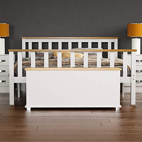 Vida Designs Arlington Storage Ottoman, Wooden Chest with Lid, Seat, Stool, Window Bench, Blankets, Bedding, Toy Box, Footstool, White