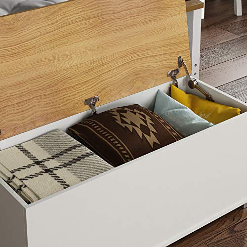 Vida Designs Arlington Storage Ottoman, Wooden Chest with Lid, Seat, Stool, Window Bench, Blankets, Bedding, Toy Box, Footstool, White