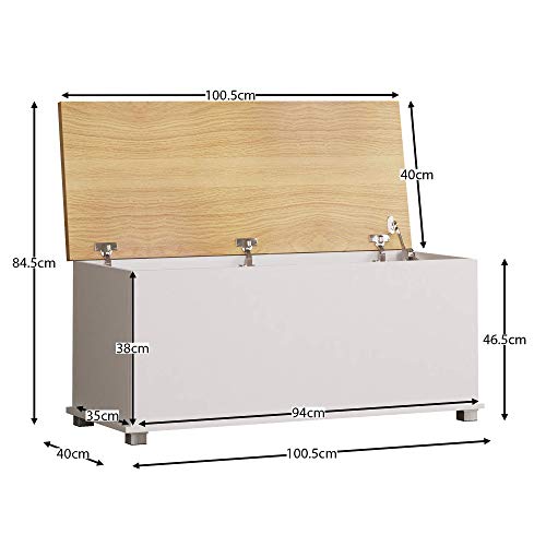 Vida Designs Arlington Storage Ottoman, Wooden Chest with Lid, Seat, Stool, Window Bench, Blankets, Bedding, Toy Box, Footstool, White