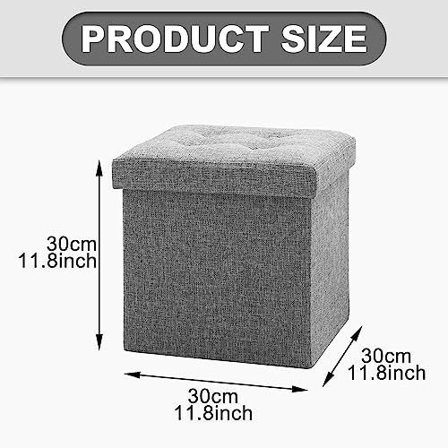 Oak & Tea Foldable Ottoman Storage Chair Folding Footstool with Lid Shoe Stool Bedroom Living Room Large Capacity Children'S Toys Storage Boxes Grey 30 * 30 * 30cm