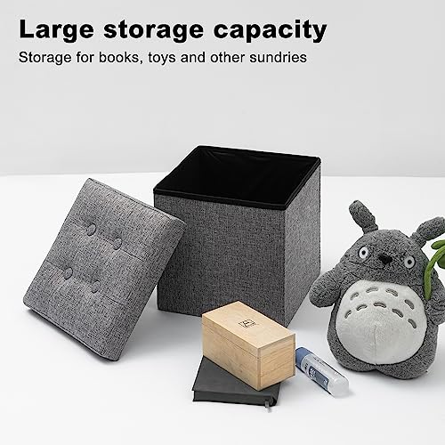 Oak & Tea Foldable Ottoman Storage Chair Folding Footstool with Lid Shoe Stool Bedroom Living Room Large Capacity Children'S Toys Storage Boxes Grey 30 * 30 * 30cm