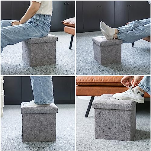 Oak & Tea Foldable Ottoman Storage Chair Folding Footstool with Lid Shoe Stool Bedroom Living Room Large Capacity Children'S Toys Storage Boxes Grey 30 * 30 * 30cm