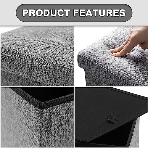 Oak & Tea Foldable Ottoman Storage Chair Folding Footstool with Lid Shoe Stool Bedroom Living Room Large Capacity Children'S Toys Storage Boxes Grey 30 * 30 * 30cm