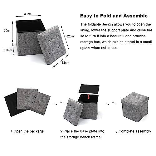 Oak & Tea Foldable Ottoman Storage Chair Folding Footstool with Lid Shoe Stool Bedroom Living Room Large Capacity Children'S Toys Storage Boxes Grey 30 * 30 * 30cm