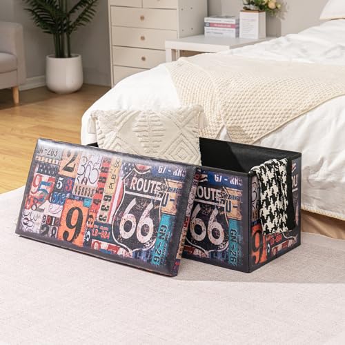 Bonlife Folding Storage Ottoman Bench,Footstool for Living Room Organiser,Colorful Faux Leather Collapsible Large Kids Toy Box with Lids,76x38x38cm