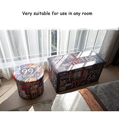 Bonlife Folding Storage Ottoman Bench,Footstool for Living Room Organiser,Colorful Faux Leather Collapsible Large Kids Toy Box with Lids,76x38x38cm