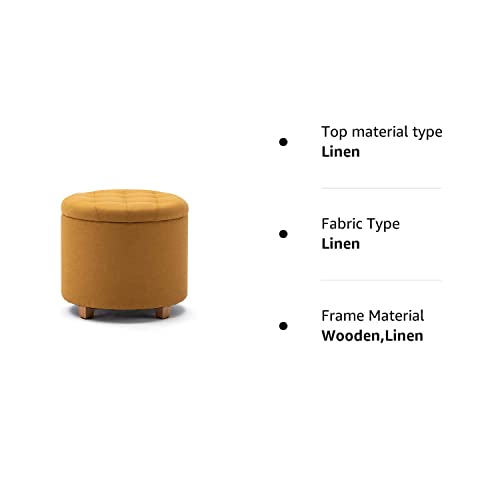 HNNHOME 45cm Round Linen Padded Seat Ottoman Storage Stool Box, Footstool Pouffes Chair with Lids (Yellow)