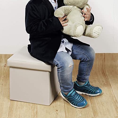 Bonlife Storage Ottoman Boxes Faux Leather Folding Cube Foot Stool Toy Box Chest for Kids Cream Small Ottoman Storage Office Box Cream 30x30x30cm