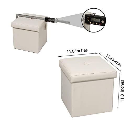 Bonlife Storage Ottoman Boxes Faux Leather Folding Cube Foot Stool Toy Box Chest for Kids Cream Small Ottoman Storage Office Box Cream 30x30x30cm