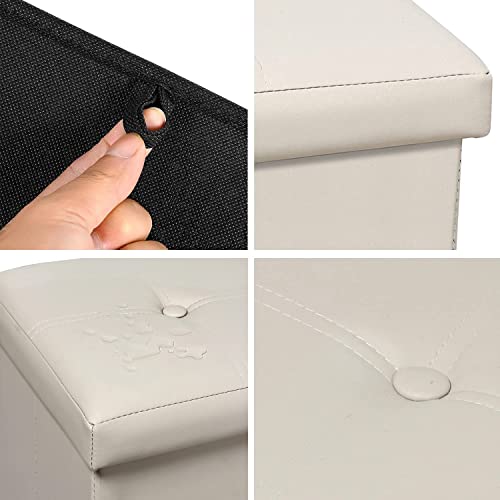 Bonlife Storage Ottoman Boxes Faux Leather Folding Cube Foot Stool Toy Box Chest for Kids Cream Small Ottoman Storage Office Box Cream 30x30x30cm