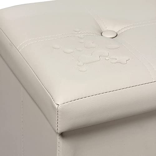 Bonlife Storage Ottoman Boxes Faux Leather Folding Cube Foot Stool Toy Box Chest for Kids Cream Small Ottoman Storage Office Box Cream 30x30x30cm
