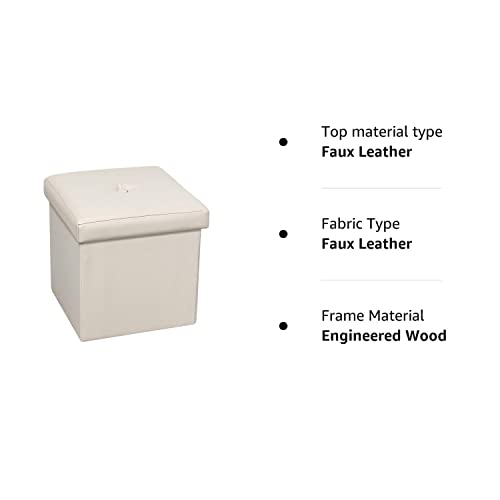Bonlife Storage Ottoman Boxes Faux Leather Folding Cube Foot Stool Toy Box Chest for Kids Cream Small Ottoman Storage Office Box Cream 30x30x30cm