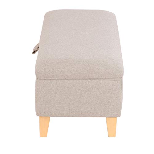INMOZATA Linen Footstool with Storage Upholstered Ottoman Footstool Storage Stool Change Shoe Footrest with Wooden Legs for Living Room Bedroom (Beige)