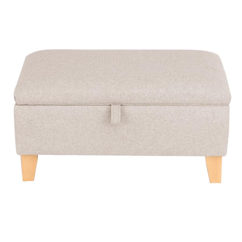 INMOZATA Linen Footstool with Storage Upholstered Ottoman Footstool Storage Stool Change Shoe Footrest with Wooden Legs for Living Room Bedroom (Beige)