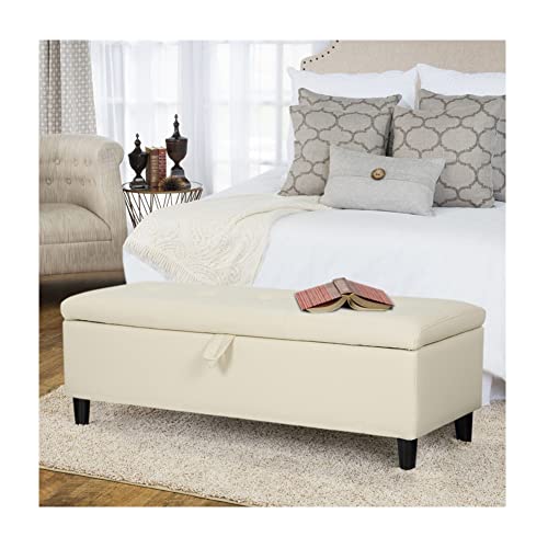 INMOZATA Ottoman Storage Bench Chest Leather Footstool Window Seat Bench Bed End Stool for Living Room Bedroom Hallway Beige