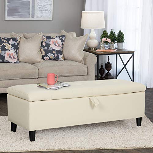 INMOZATA Ottoman Storage Bench Chest Leather Footstool Window Seat Bench Bed End Stool for Living Room Bedroom Hallway Beige