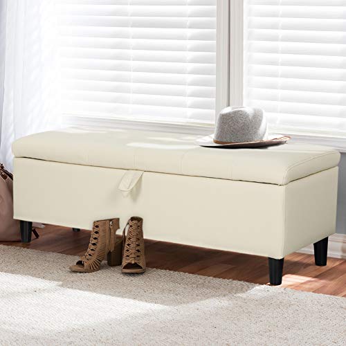 INMOZATA Ottoman Storage Bench Chest Leather Footstool Window Seat Bench Bed End Stool for Living Room Bedroom Hallway Beige