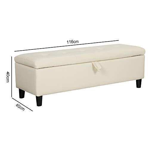 INMOZATA Ottoman Storage Bench Chest Leather Footstool Window Seat Bench Bed End Stool for Living Room Bedroom Hallway Beige