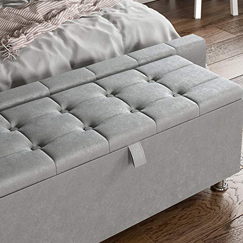 Vida Designs Valencia Storage Ottoman, Fabric Chest with Lid, Seat, Stool, Window Bench, Chest, Toy Storage Box, Pouffee, Footstool, Light Grey Velvet