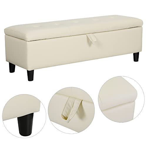INMOZATA Ottoman Storage Bench Chest Leather Footstool Window Seat Bench Bed End Stool for Living Room Bedroom Hallway Beige