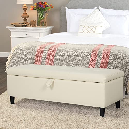 INMOZATA Ottoman Storage Bench Chest Leather Footstool Window Seat Bench Bed End Stool for Living Room Bedroom Hallway Beige