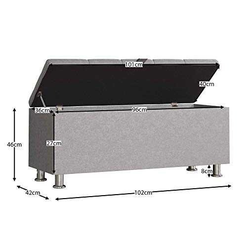 Vida Designs Valencia Storage Ottoman, Fabric Chest with Lid, Seat, Stool, Window Bench, Chest, Toy Storage Box, Pouffee, Footstool, Light Grey Velvet