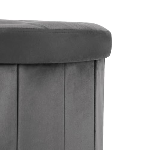 OHS Round Ottoman Storage Matt Velvet, Grey Ottoman with Lid Storage Ottomans for Bedroom Living Room Space Saving Organising Storage Box, Charcoal