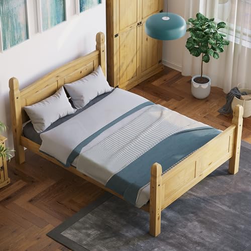 Amazon Basics - Corona Double Bed Frame, 4 ft 6 in, High Foot End, Made from Distressed Waxed Pine, Solid Wood, Beige, 110 x 149 x 207 cm, (Previously Movian brand)