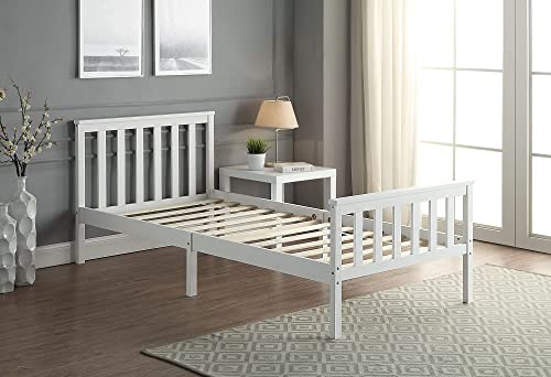 Home Treats 3ft Single Bed In White Solid Pine Wooden Frame Perfect For Adults Kids Teenagers Fitted Slats Strong Support Legs With Smooth Finish (Single)