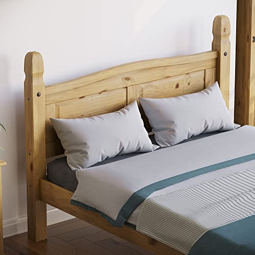 Amazon Basics - Corona Double Bed Frame, 4 ft 6 in, High Foot End, Made from Distressed Waxed Pine, Solid Wood, Beige, 110 x 149 x 207 cm, (Previously Movian brand)