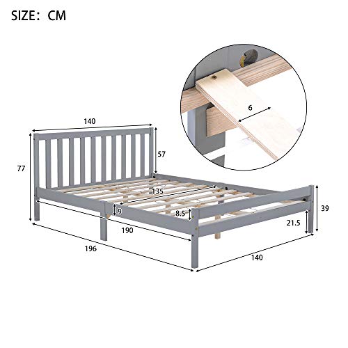 BTM Wooden Bed Frame, Solid Pine Wooden Bed Frame, Bedroom Furniture for Adults, Kids, Teenagers (135 * 190cm, grey)