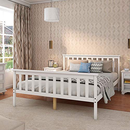 Panana Double Bed Frame Wooden 4FT6 Bed Thicked Slats Bed Room Furniture, Grey