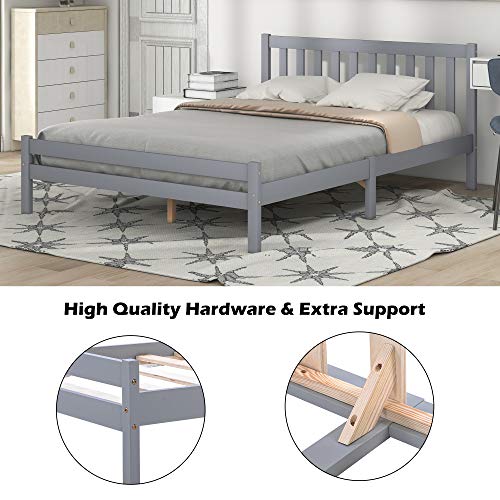 BTM Wooden Bed Frame, Solid Pine Wooden Bed Frame, Bedroom Furniture for Adults, Kids, Teenagers (135 * 190cm, grey)