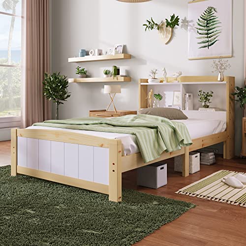 BTM Wooden Single Bed 3FT Storage Bed Frame Kids Single Bed for Adult Children Girls and Boys, 190 * 90 cm (Natural)
