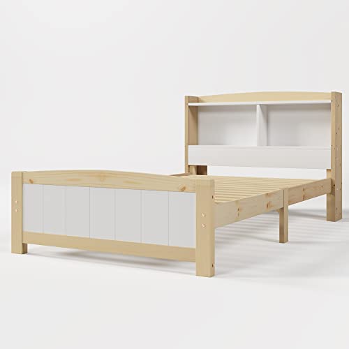 BTM Wooden Single Bed 3FT Storage Bed Frame Kids Single Bed for Adult Children Girls and Boys, 190 * 90 cm (Natural)