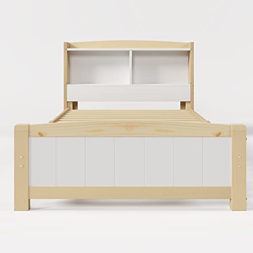 BTM Wooden Single Bed 3FT Storage Bed Frame Kids Single Bed for Adult Children Girls and Boys, 190 * 90 cm (Natural)