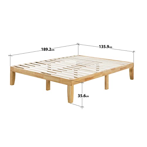 Zinus Moiz Double Bed frame - Bed 135x190 cm - 35 cm Height with Underbed storage - Wood Platform Bed frame with Wood slat support - Natural Brown