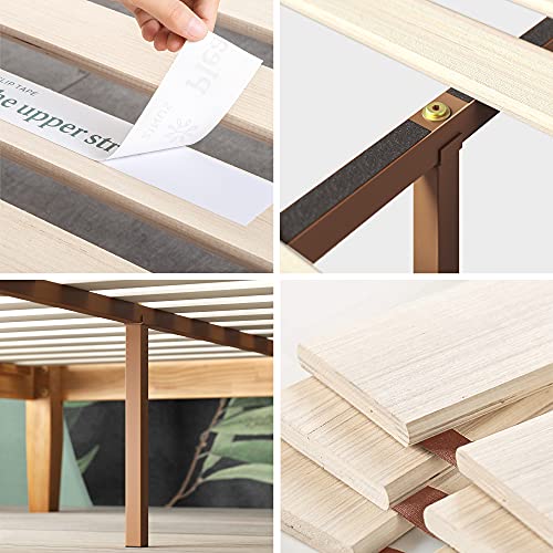 Zinus Moiz Double Bed frame - Bed 135x190 cm - 35 cm Height with Underbed storage - Wood Platform Bed frame with Wood slat support - Natural Brown