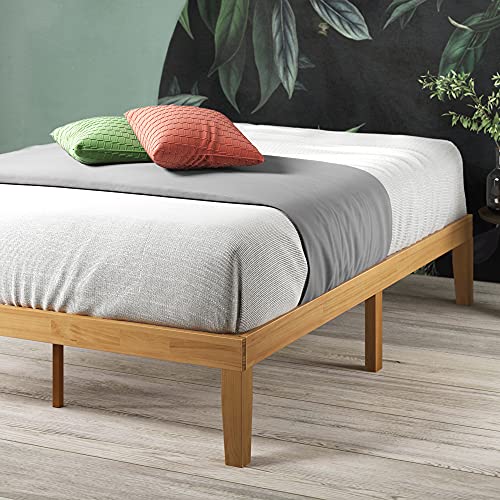 Zinus Moiz Double Bed frame - Bed 135x190 cm - 35 cm Height with Underbed storage - Wood Platform Bed frame with Wood slat support - Natural Brown