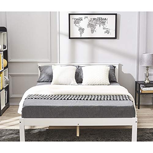 Panana Solid Pine Wood Double Bed Frame 4FT6 Wooden Bed for Adults, Kids, Teenager, White+Wood, 135 * 190cm