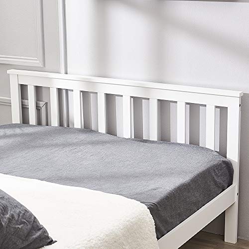 Panana Solid Pine Wood Double Bed Frame 4FT6 Wooden Bed for Adults, Kids, Teenager, White+Wood, 135 * 190cm