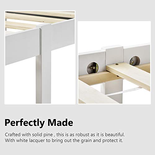 LIFE CARVER double wooden Bed Frame with Headboard and Footboard, Pine Wood Bed for Kids Bedroom, Ivory