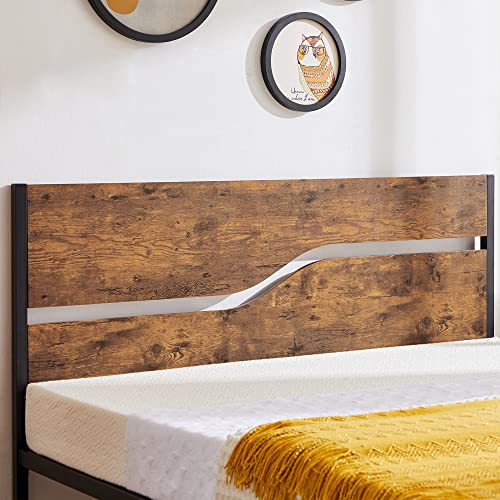 VECELO Double Bed Frame with Wood Headboard, Wooden Metal Platform Bed Frame with Large Underbed Storage, No Box Spring Needed, Heavy Duty Slat Support, Easy Assembly