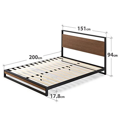 Zinus Suzanne King size Bed frame - Bed 150x200 cm - 18 cm Height - Bamboo and Metal Platform Bed fram with wood slat support - Chestnut Brown and Black