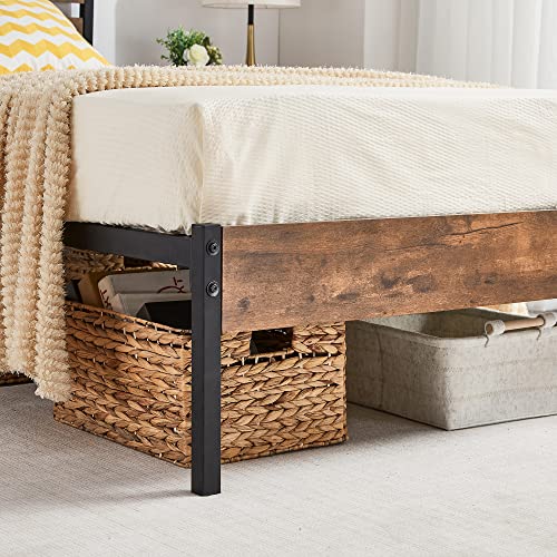 VECELO Double Bed Frame with Wood Headboard, Wooden Metal Platform Bed Frame with Large Underbed Storage, No Box Spring Needed, Heavy Duty Slat Support, Easy Assembly