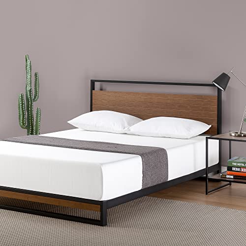 Zinus Suzanne King size Bed frame - Bed 150x200 cm - 18 cm Height - Bamboo and Metal Platform Bed fram with wood slat support - Chestnut Brown and Black