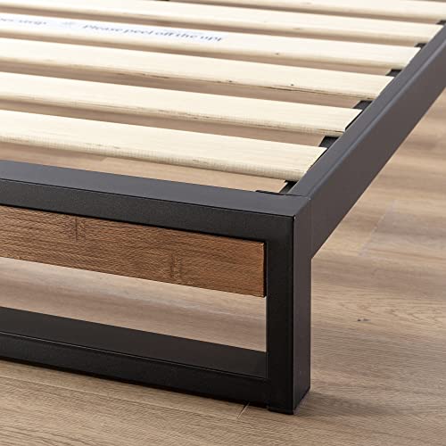 Zinus Suzanne King size Bed frame - Bed 150x200 cm - 18 cm Height - Bamboo and Metal Platform Bed fram with wood slat support - Chestnut Brown and Black